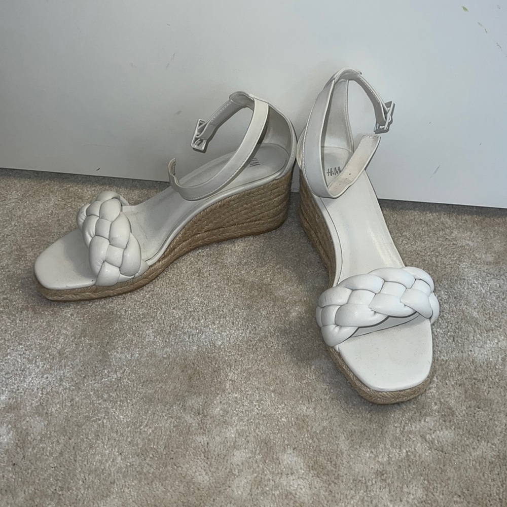 H & M Women’s White Braided Single Strap Wedge